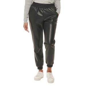 New DKNY Ladies Faux Leather Elastic Waistband 2 Pocket Jogger Size M